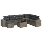 9 részes szürke polyrattan kerti ülőgarnitúra párnákkal 2