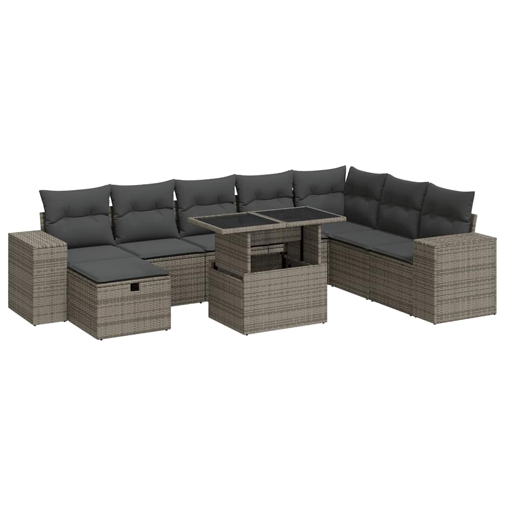 9 részes szürke polyrattan kerti ülőgarnitúra párnákkal 2