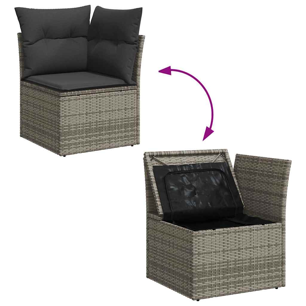 9 részes szürke polyrattan kerti ülőgarnitúra párnákkal 9