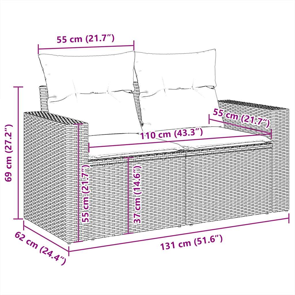 6 részes bézs polyrattan akácfa kerti ülőgarnitúra párnával 17