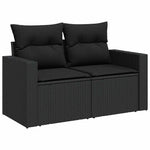 5 részes fekete polyrattan akácfa kerti kanapészett párnákkal 6