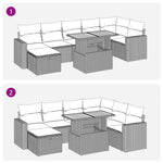 5 részes fekete polyrattan akácfa kerti kanapészett párnákkal 8