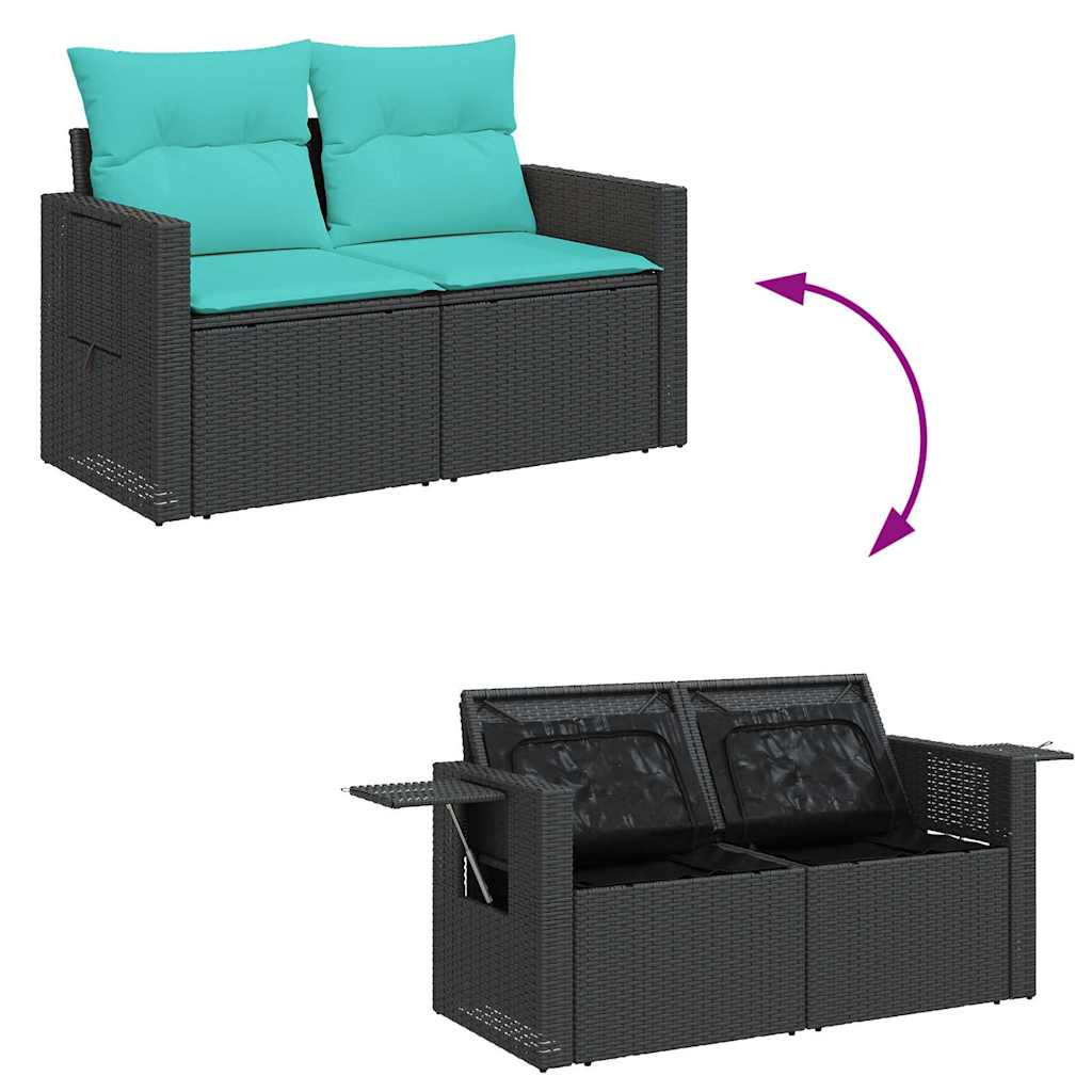 7 részes barna polyrattan akácfa kerti ülőgarnitúra párnákkal 10