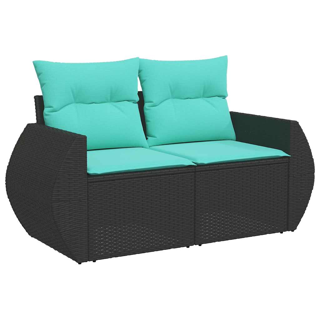 7 részes szürke polyrattan akácfa kerti ülőgarnitúra párnákkal 5
