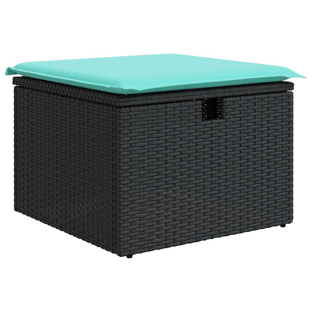 7 részes szürke polyrattan akácfa kerti ülőgarnitúra párnákkal 6
