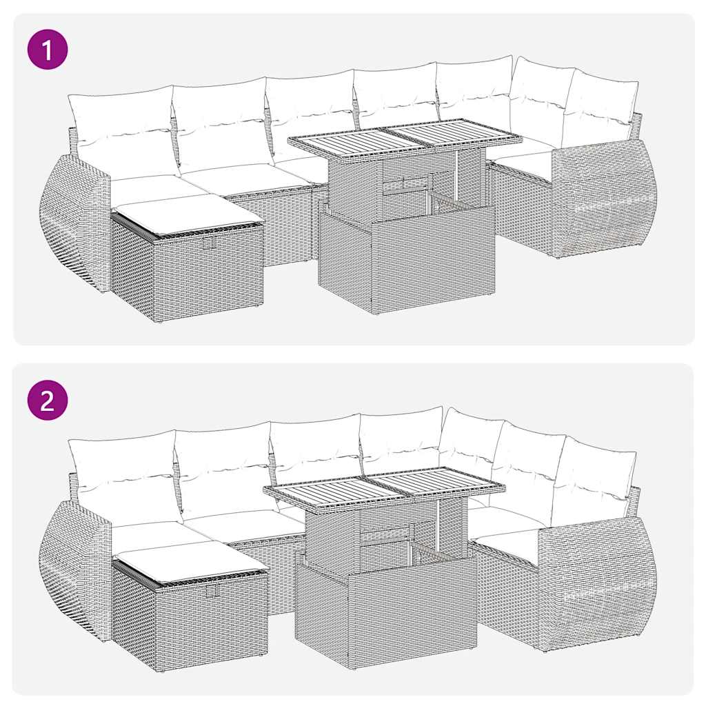 5 részes fekete polyrattan akácfa kerti kanapészett párnákkal 13