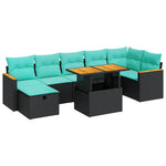 8 részes szürke polyrattan akácfa kerti ülőgarnitúra párnákkal 2