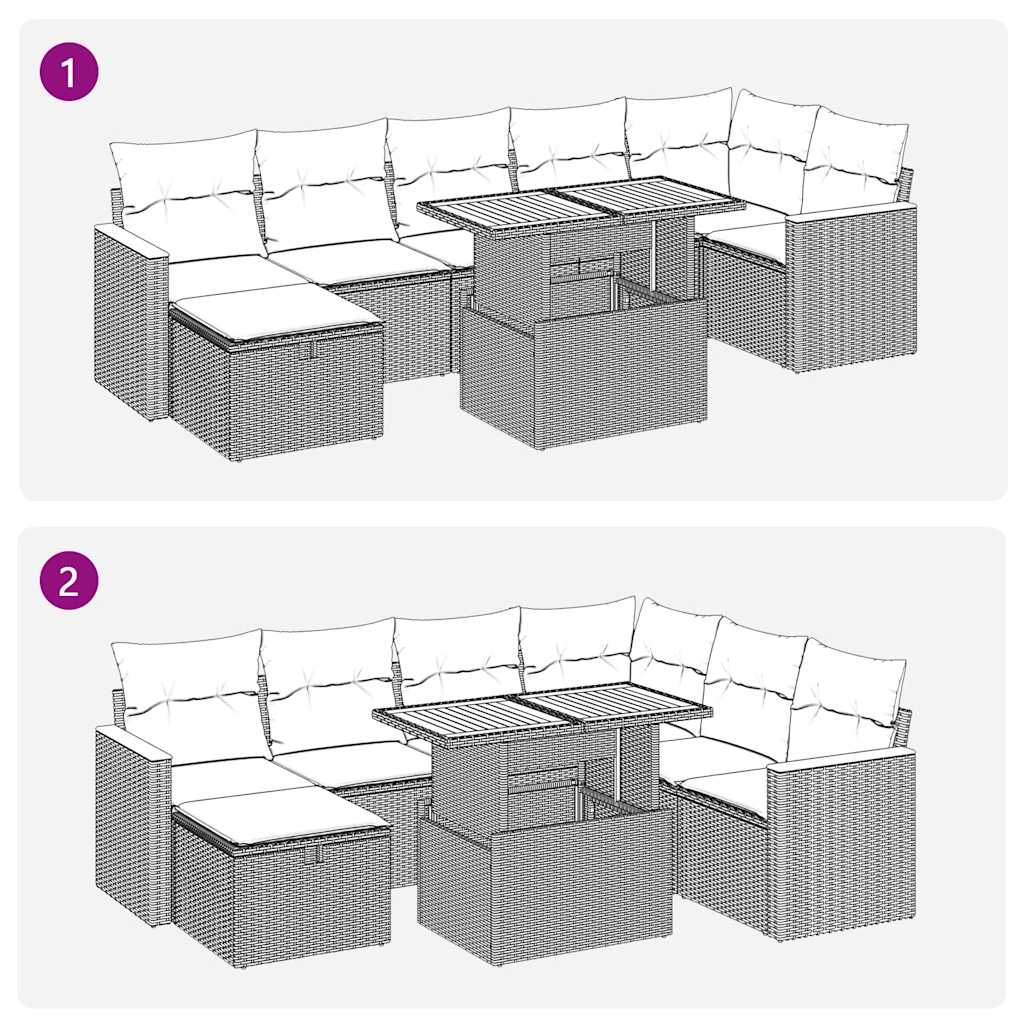 8 részes szürke polyrattan akácfa kerti ülőgarnitúra párnákkal 13