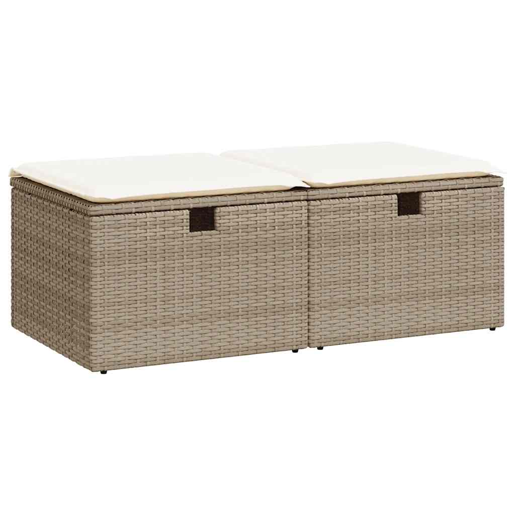 2 részes bézs polyrattan akácfa kerti ülőgarnitúra párnákkal 2