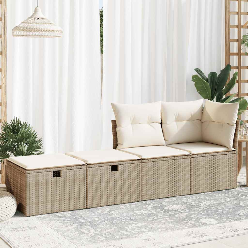 2 részes bézs polyrattan akácfa kerti ülőgarnitúra párnákkal 3