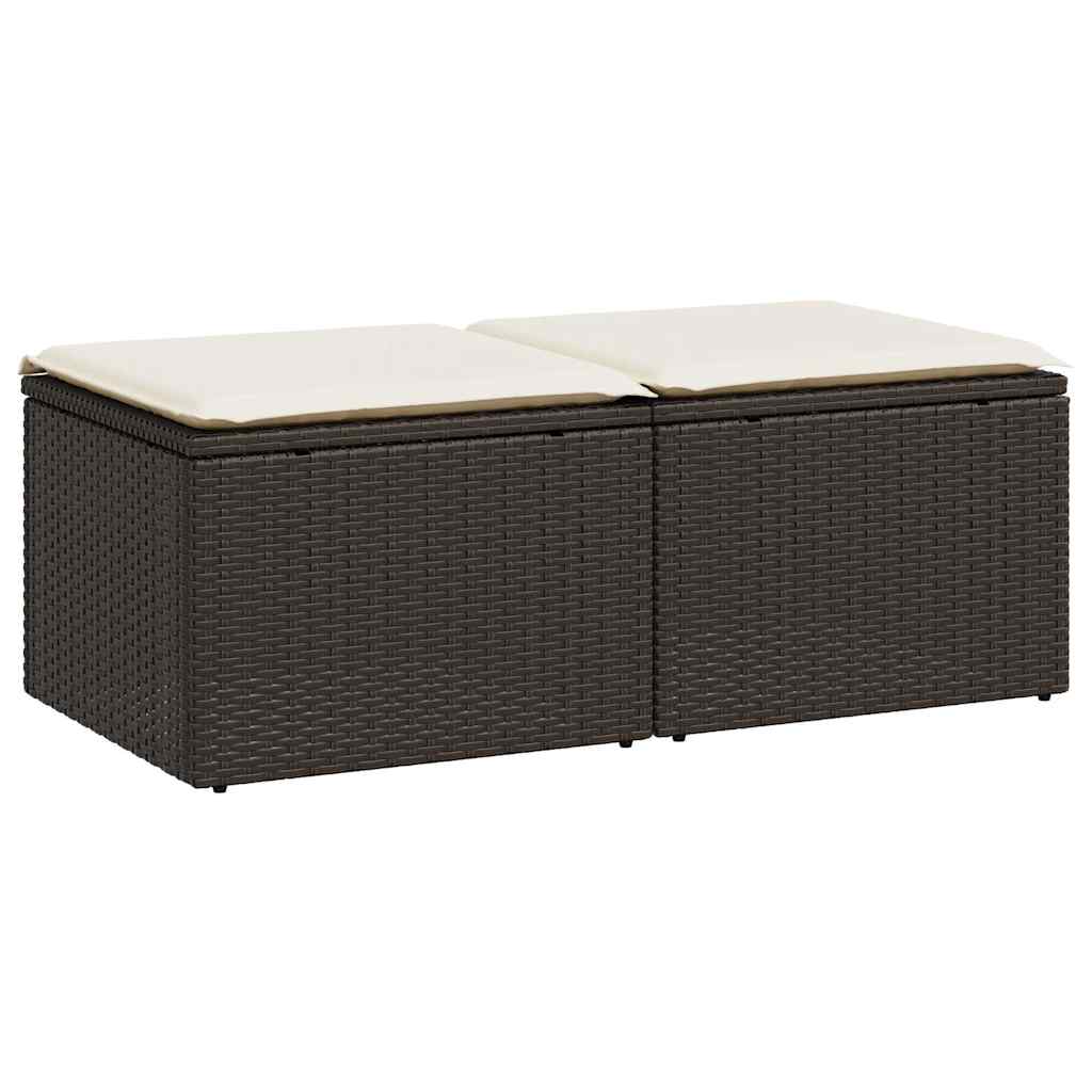 2 részes barna polyrattan akácfa kerti ülőgarnitúra párnákkal 2