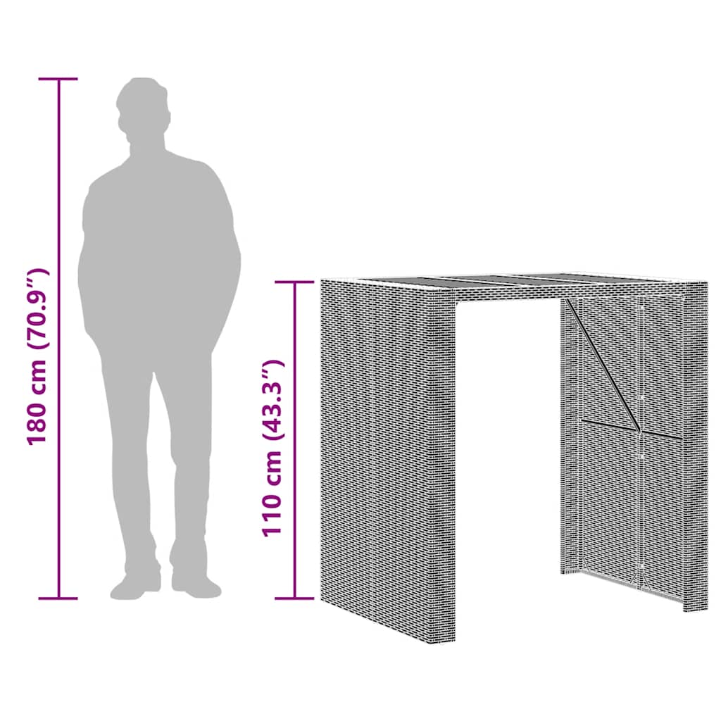 3 részes kerti bárkészlet párnák nélkül fekete polirattan akác 9