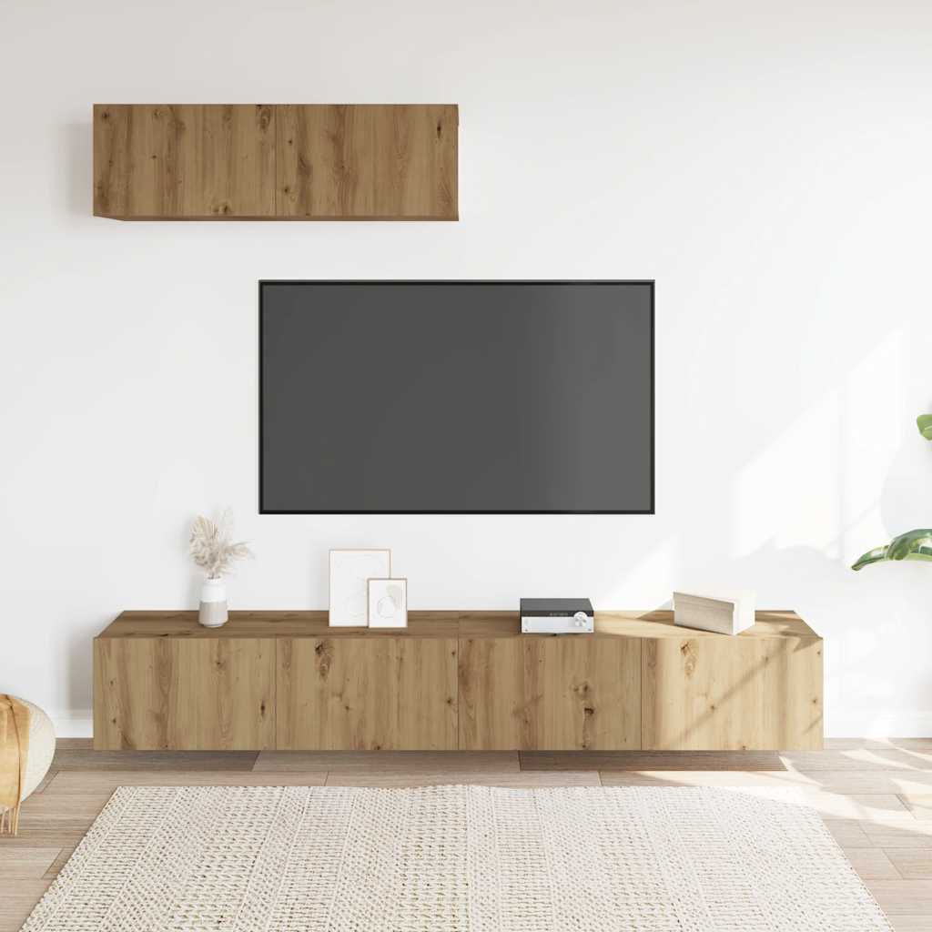 3 db kézműves tölgy szerelt fa falra szerelhető TV-szekrény 3