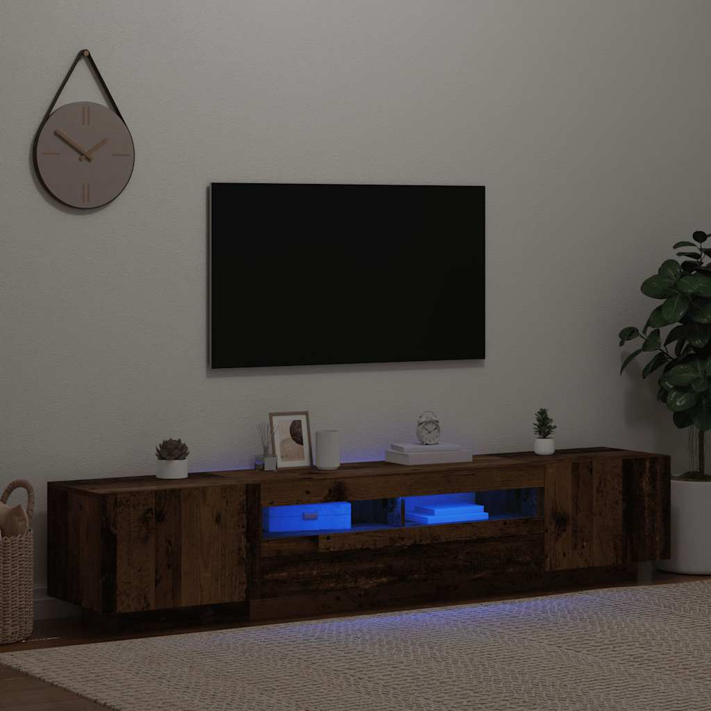 Antik fa színű szerelt fa TV-szekrény LED-ekkel 200x35x40 cm 3