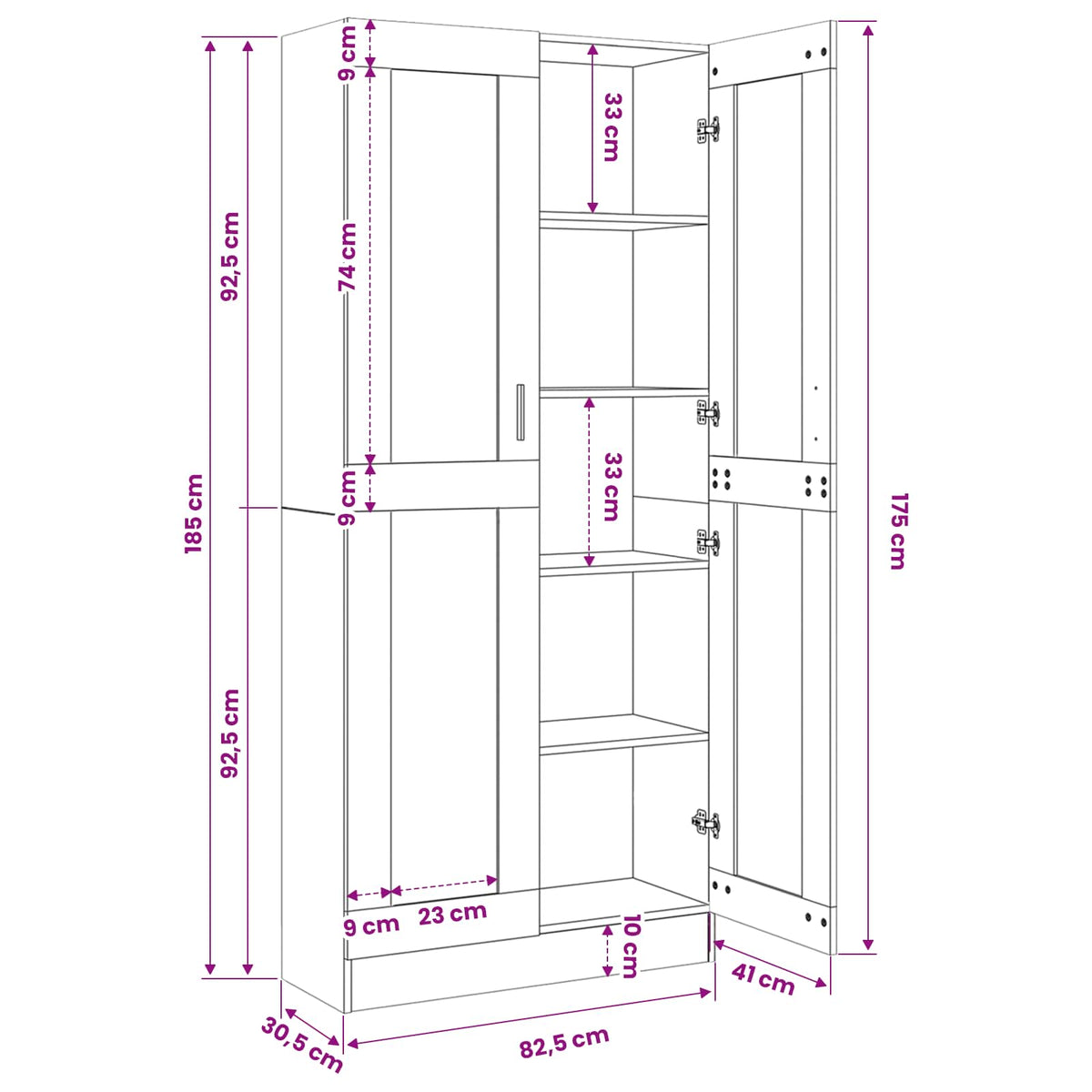 Könyvespolc 4 szintes 82,5 x 30,5 x 185 cm Szerelt Fa 12