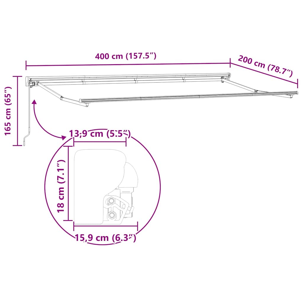 Napernyő keret Antracit és Fehér 400 x 200 cm 12