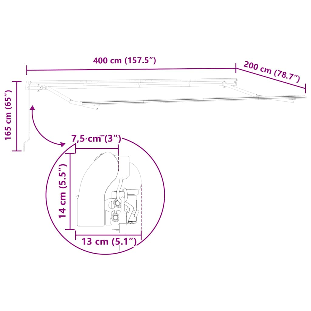 Behúzható napellenző Antracit 400 x 200 cm szövet 12