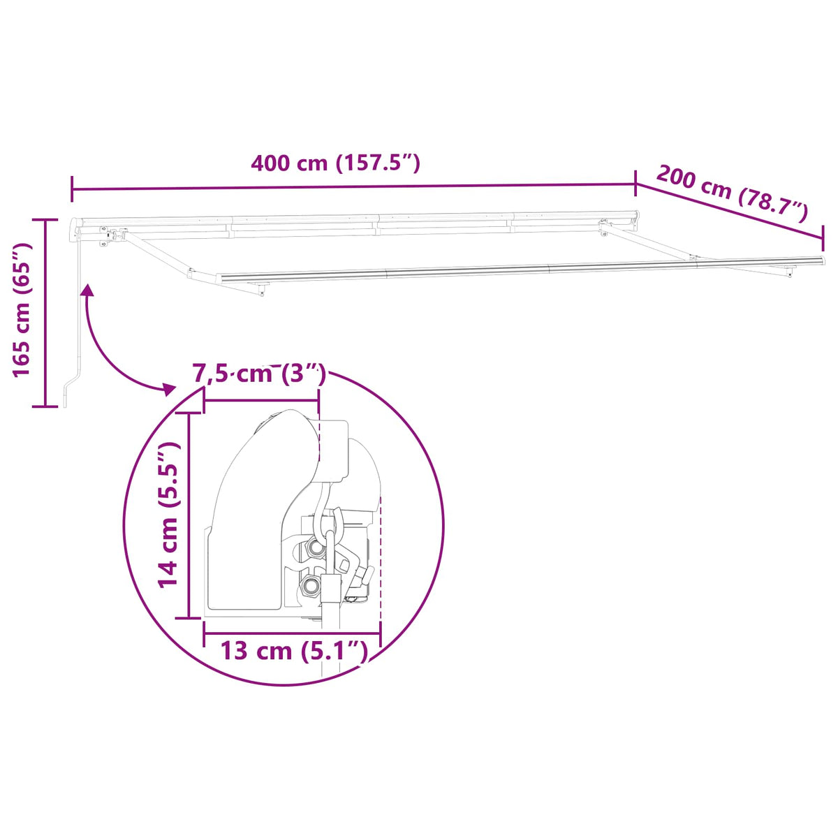 Behúzható napellenző Antracit 400 x 200 cm szövet 11