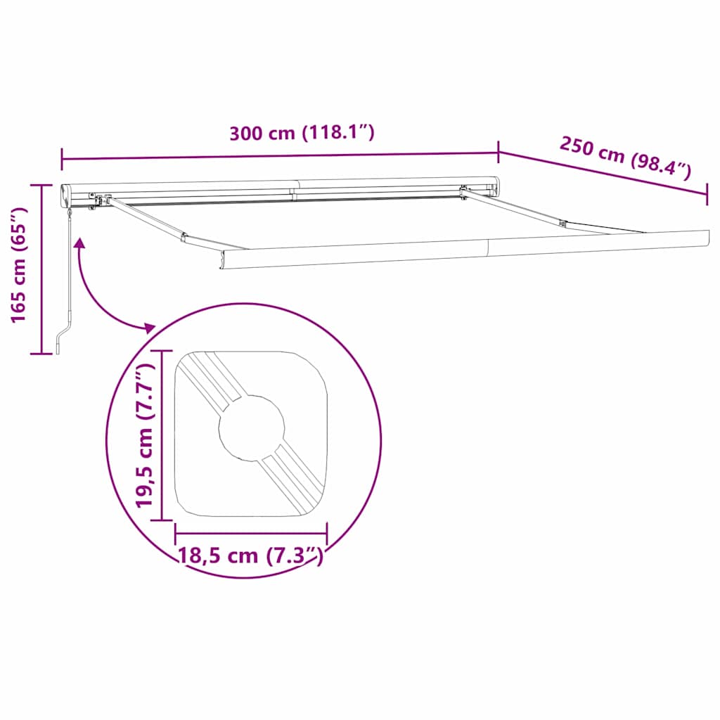 Behúzható napellenző Sokszínű 300 x 250 cm Vászon és Alumínium 12