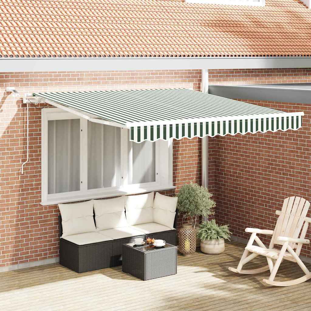 Behúzható napellenző Zöld és Fehér 300 x 250 cm Poliészter