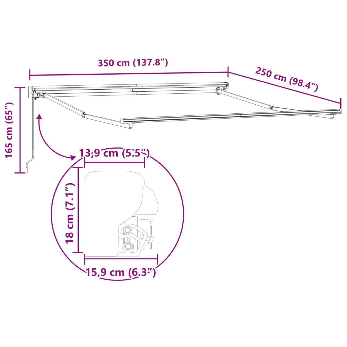 Napernyő keret Bézs 350 x 250 cm Poliészter PU bevonattal 12