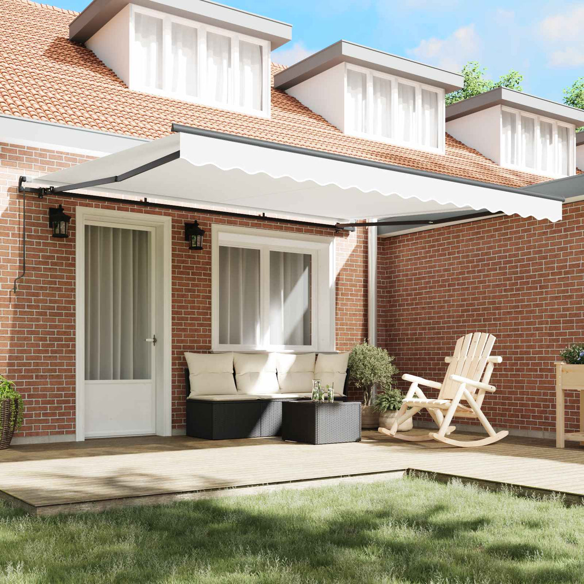 Behúzható napellenző Fehér 400 × 300 cm Pamut és Alumínium 3