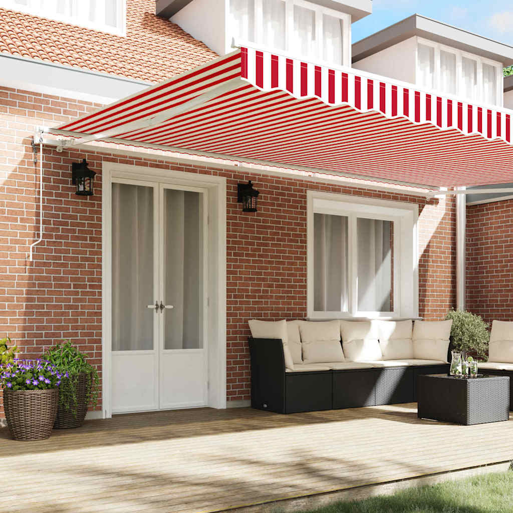 Behúzható napellenző Piros és Fehér 500 × 300 cm 3