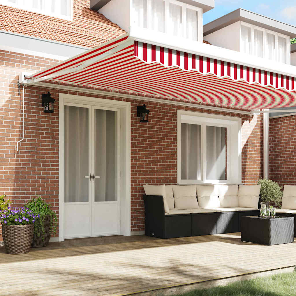Behúzható napellenző Piros és Fehér 500 × 300 cm Szövet és Fém 3