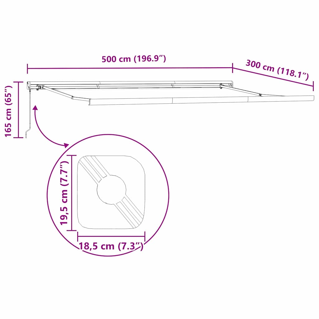 Behúzható napellenző Fehér 500 × 300 cm Vászon és Alumínium 12
