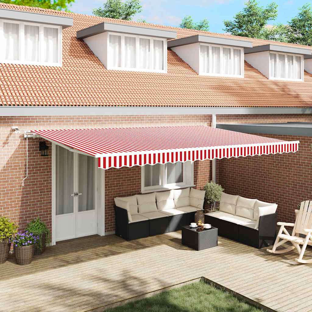 Behúzható napellenző Piros és Fehér 500 × 350 cm Poliészter