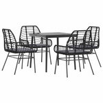 5 részes fekete polyrattan üveg kerti étkezőgarnitúra párnákkal 2