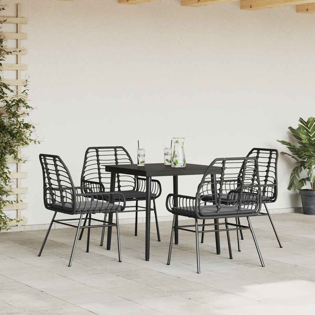 5 részes fekete polyrattan üveg kerti étkezőgarnitúra párnákkal 3