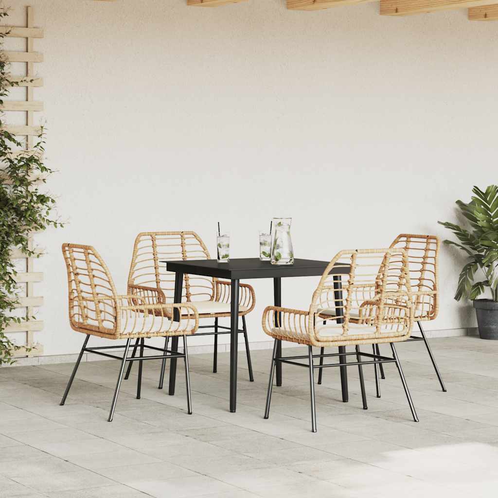 5 észes barna polyrattan üveg kerti étkezőgarnitúra párnával 3