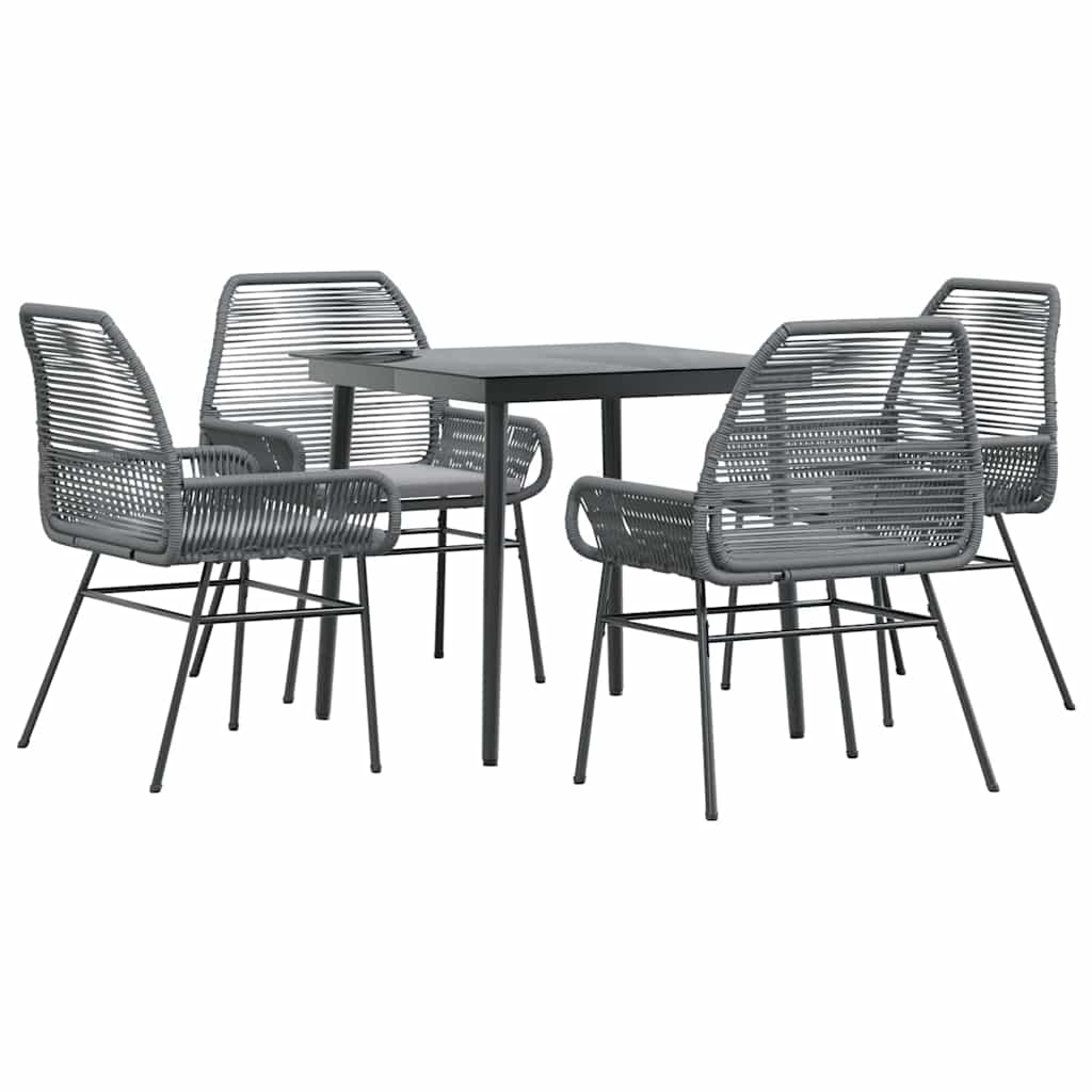 5 részes szürke polyrattan üveg kerti étkezőgarnitúra párnával 2