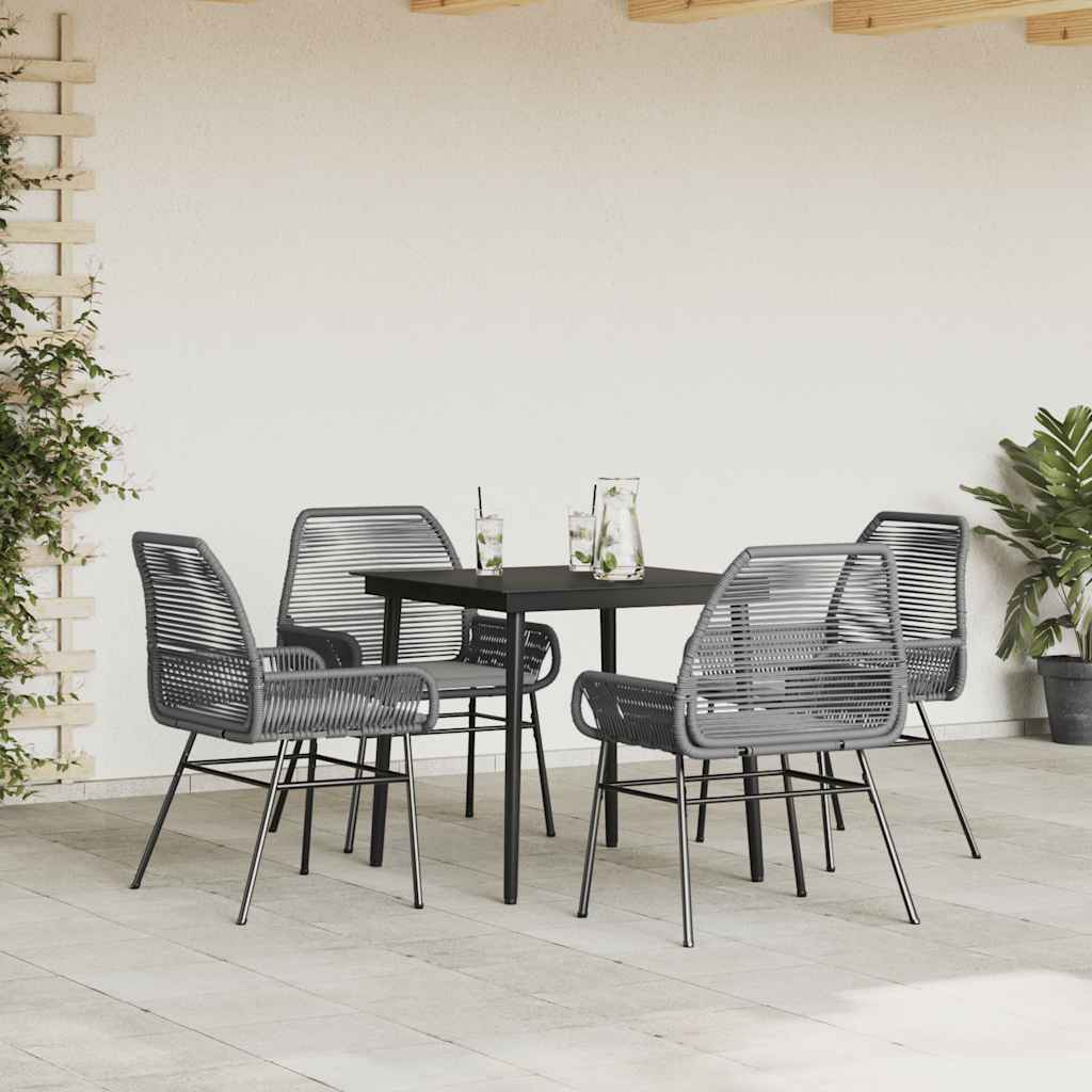5 részes szürke polyrattan üveg kerti étkezőgarnitúra párnával 3