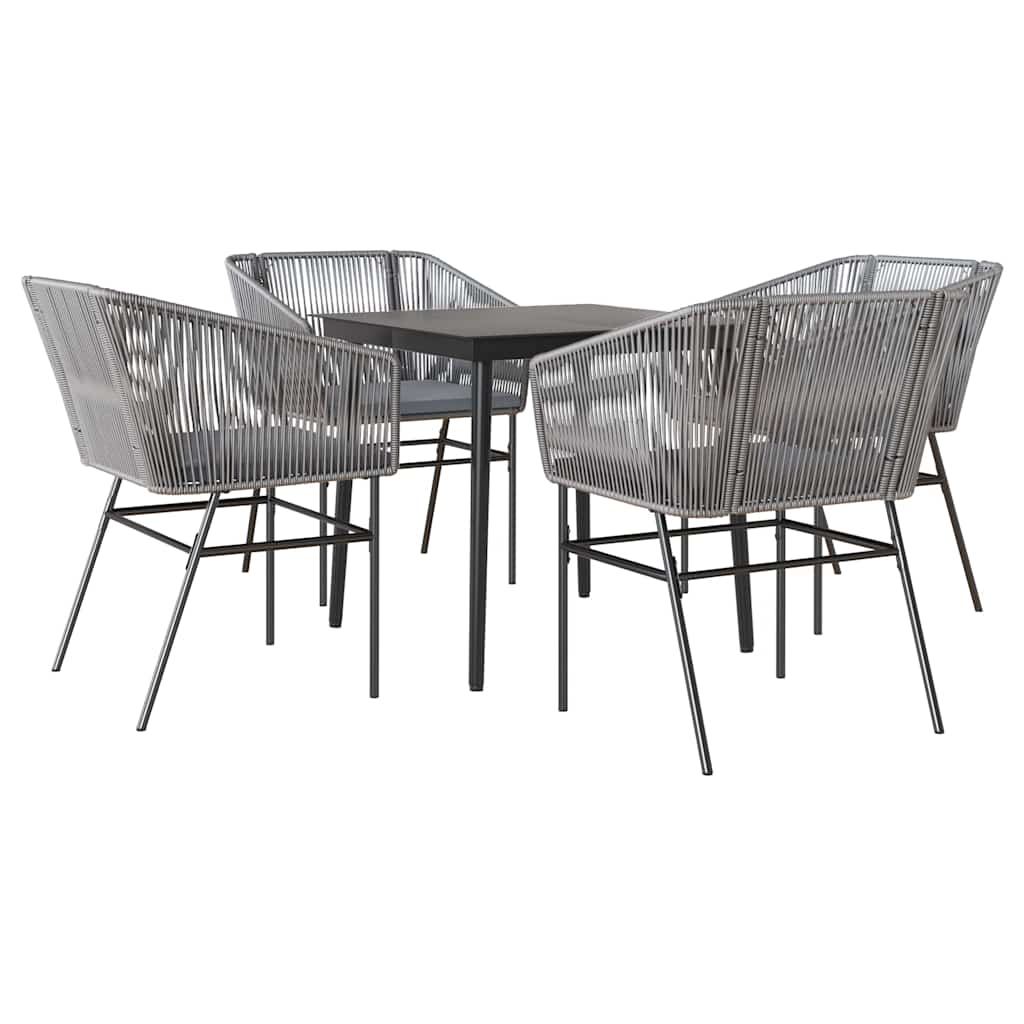 5 részes szürke polyrattan üveg kerti étkezőgarnitúra párnával 2