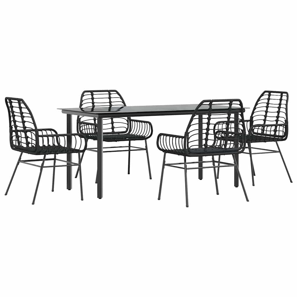 5 részes fekete polyrattan üveg kerti étkezőgarnitúra 2