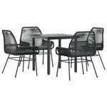 5 részes fekete polyrattan üveg kerti étkezőgarnitúra párnákkal 2