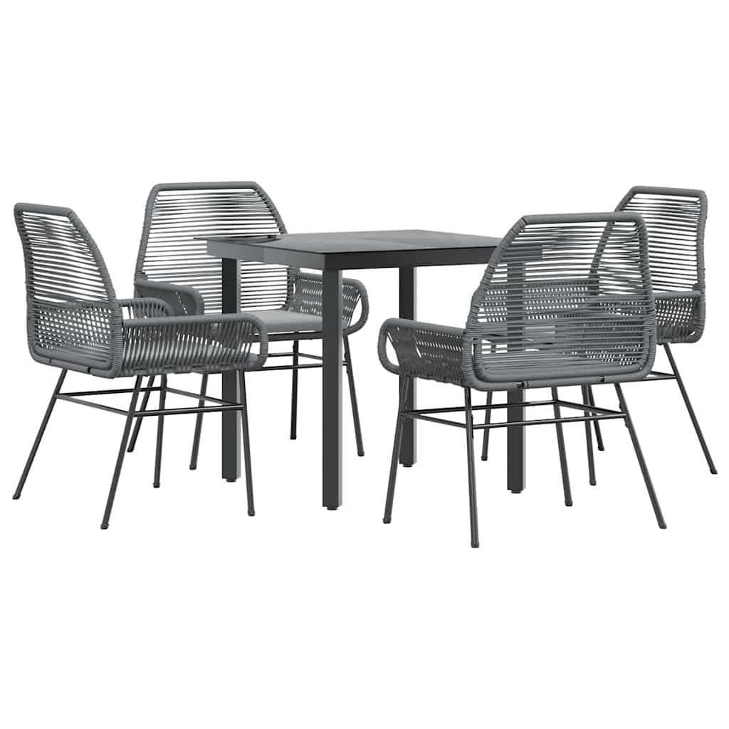 5 részes szürke polyrattan üveg kerti étkezőgarnitúra párnával 2