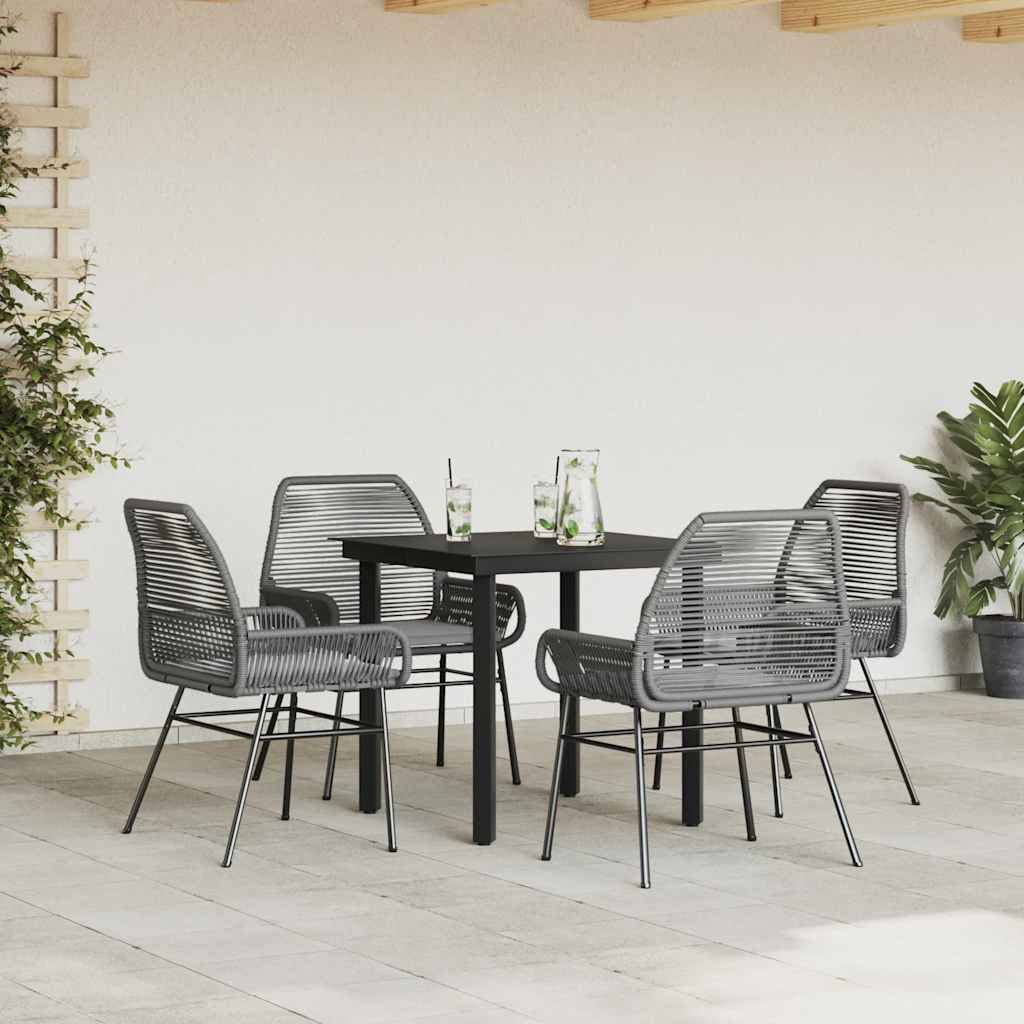 5 részes szürke polyrattan üveg kerti étkezőgarnitúra párnával 3