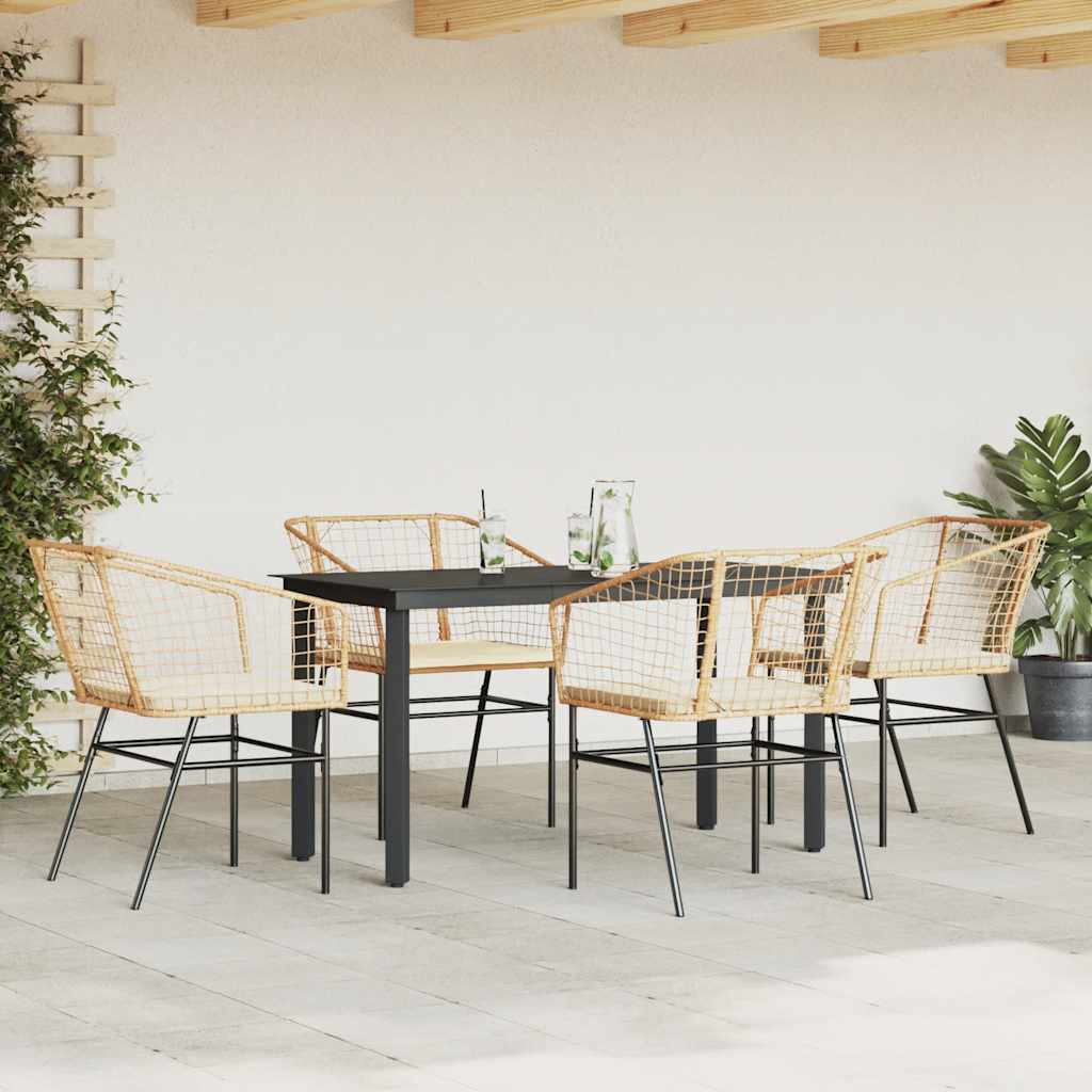 5 észes barna polyrattan üveg kerti étkezőgarnitúra párnával 3