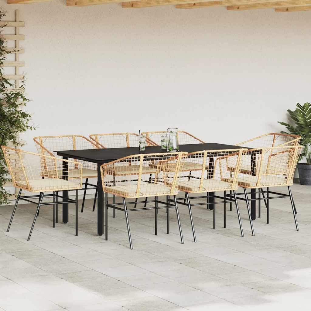 9 észes barna polyrattan üveg kerti étkezőgarnitúra párnával 3