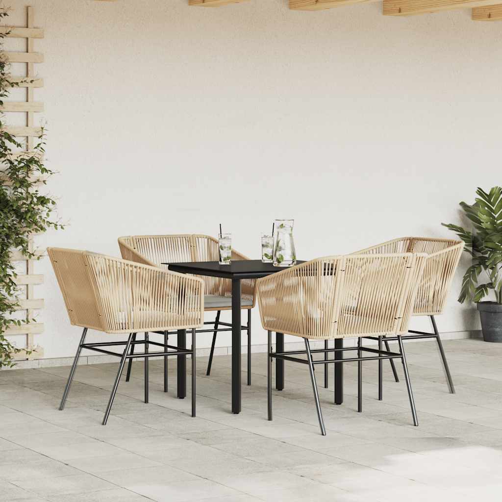 5 észes barna polyrattan üveg kerti étkezőgarnitúra párnával 3
