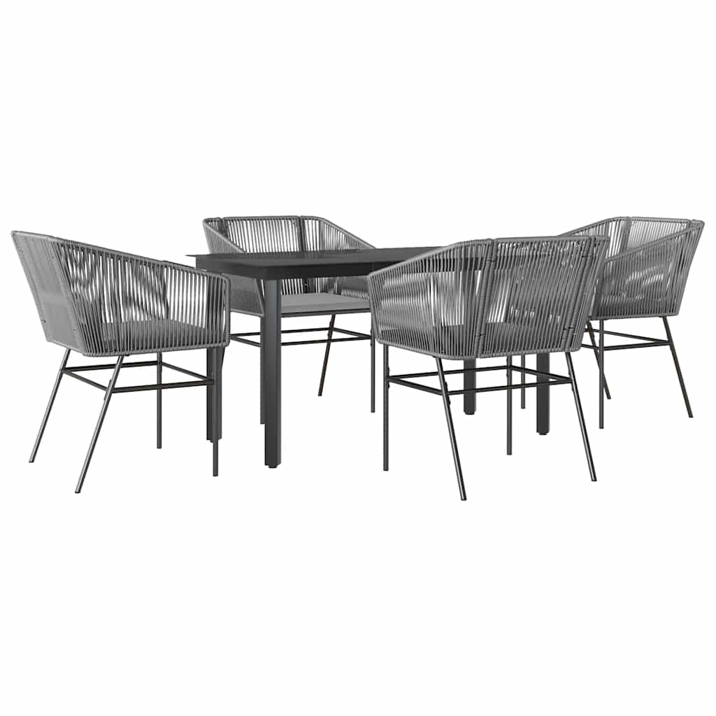 5 részes szürke polyrattan üveg kerti étkezőgarnitúra párnával 2