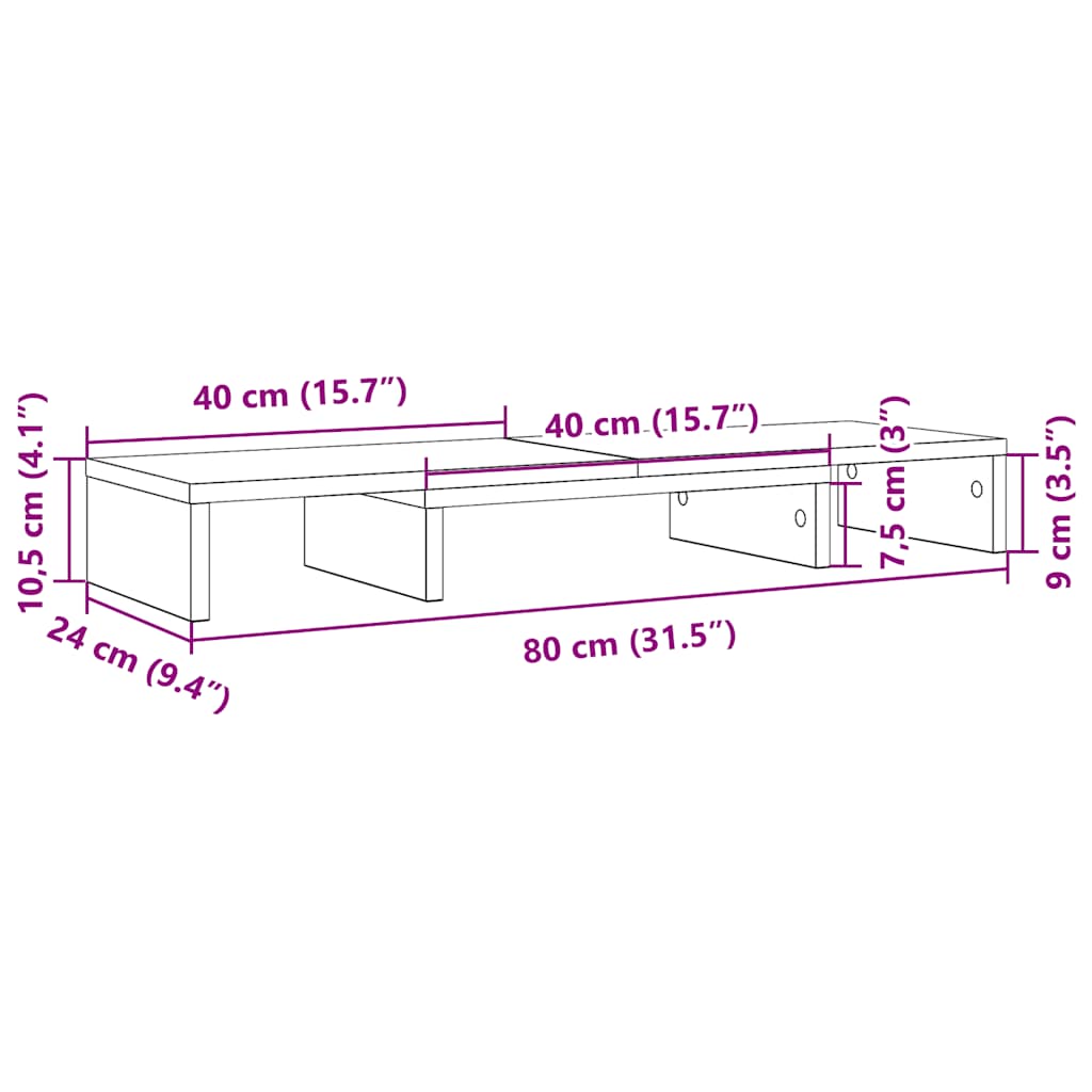 Fekete tölgyfa állítható monitorállvány 80 x 24 x 10,5 cm 11