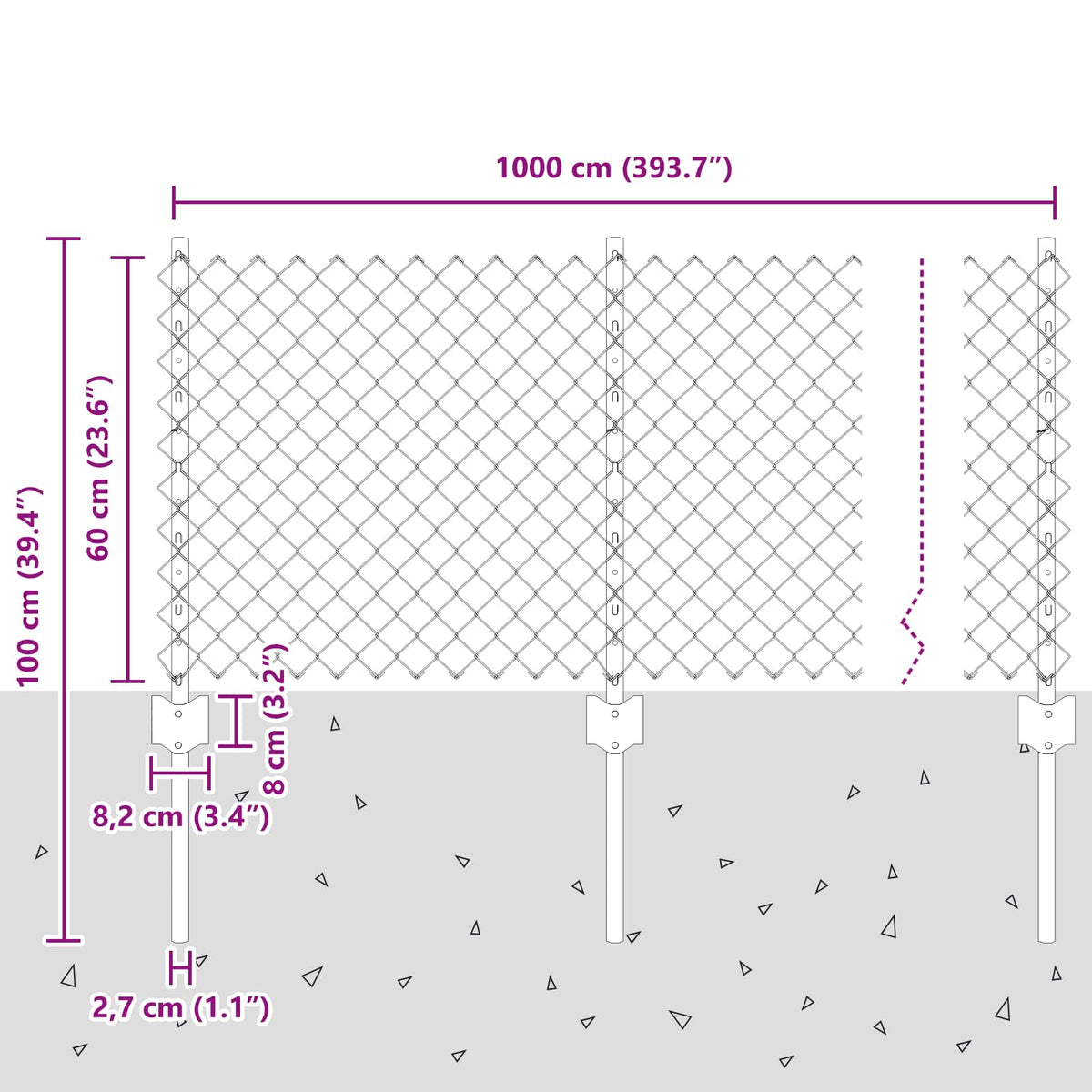 Drótkerítés oszloppal 10 x 0,6 m PVC-bevonatos acél Szürke Háló 11