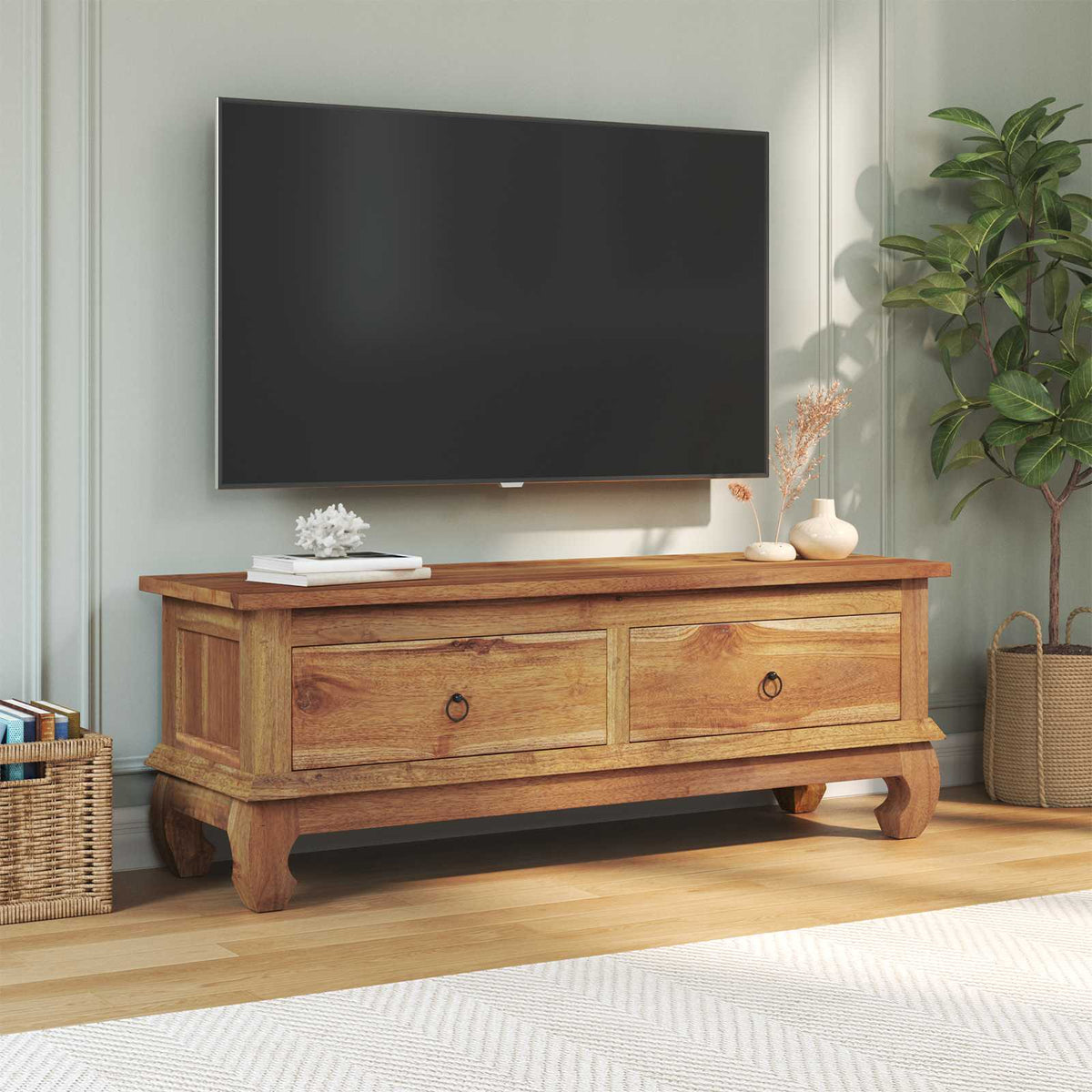 TV állvány fiókkal Természetes 110 x 35 x 40 cm Tömör Teakfa 4