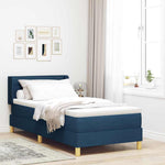 Boxrugós ágy matracmal fejtámlával Kék 200 x 90 cm szövet