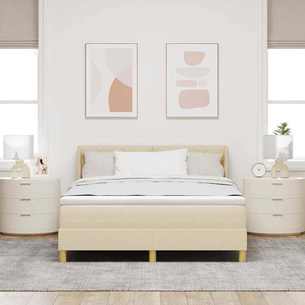 Boxrugós ágy fejtámlával Krém 190 x 140 cm szövet 3