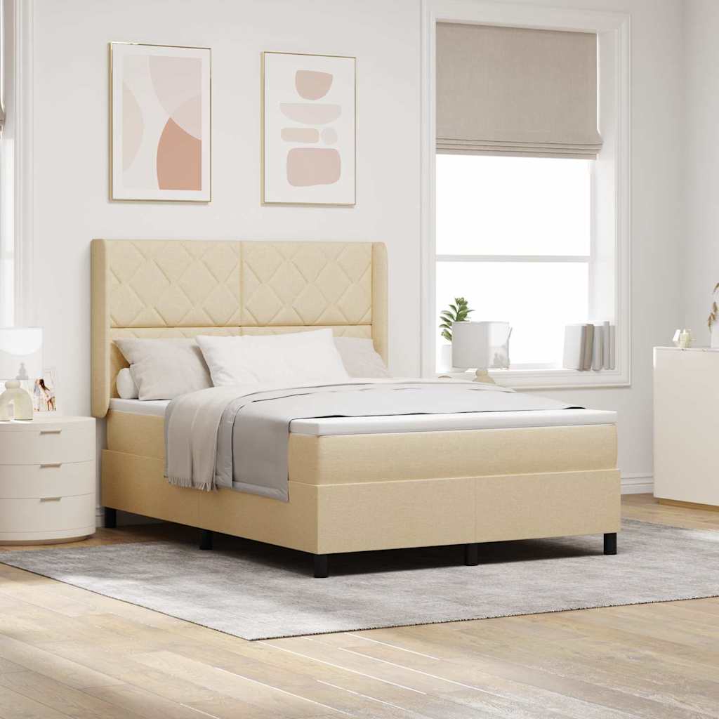 Boxrugós ágy párnával fejtámlával Krém 200 x 140 cm szövet